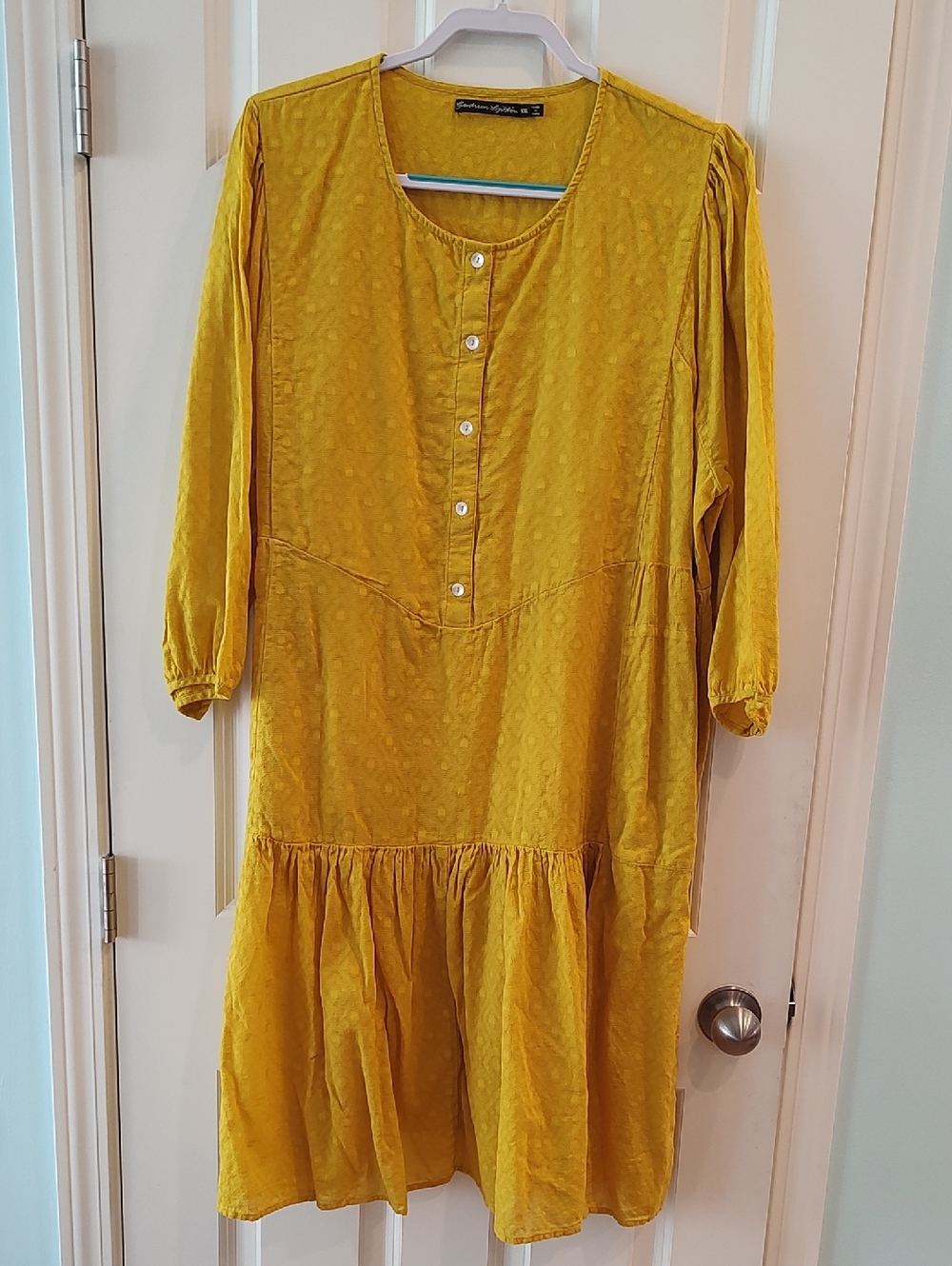 Gudrun Sjoden Mustard Yellow Textured Button-Front Long Sleeve Dress
